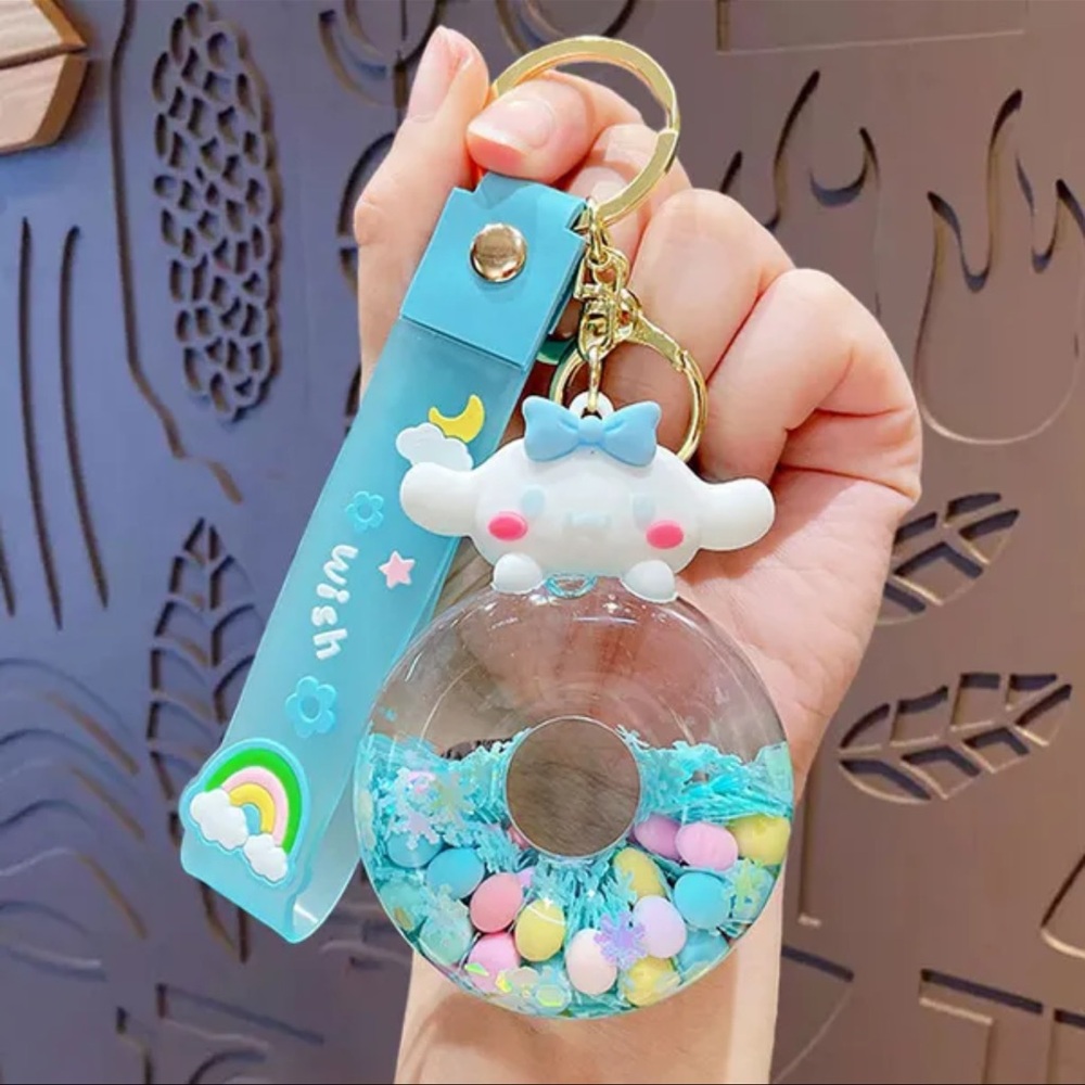 SANRIO Cinnamoroll Acrylic Glitter Quicksand Bottle Key Chain Bag Charm